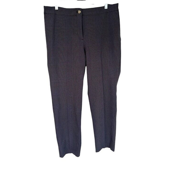 J. Jill Pants - J Jill Blue Brown Plaid Straight Leg Dress Pants Size 12 Stretch Career Academia
